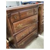 Wooden Dresser With Brass Hardware and Five Drawer