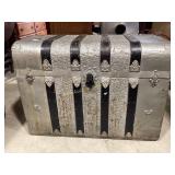 Metal-Bound Steamer Trunk With Embossed Floral Pat