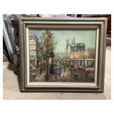 Framed Oil Painting Depicting Parisian Street Scen