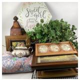 Decorative Household Items Including Quilt, Metal