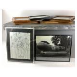 Framed Art Including Photographs, Drawings, and Em