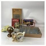 Decorative Owl Figurine, Brass String Holder, Glas