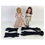 Two Porcelain Dolls, Two Pair of Black Gloves for
