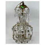 Brass and Glass Crystal Chandelier with Floral Mot