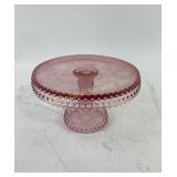 L.E. Smith Hobnail Pink Glass Cake Stand