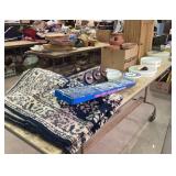 Ornate Rug ,wooden Cabinet, Glass Jars, Planters,