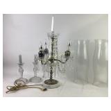 Three Arm Crystal Candelabra with Candle Holders a