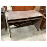 Wooden Desk with Rolling Casters and Storage Compa