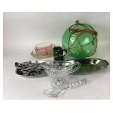 Glassware, Stainless Steel Tray, and Decorative Gl