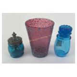 Victorian cranberry art glass tumbler with blue