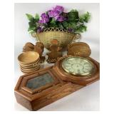 Wall Regulator Clock with Wooden Bowls, Basket, an