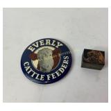 Everly Cattle Feeders Pinback Button and Bull Stam