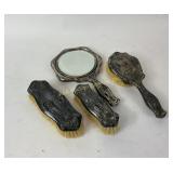 Silver-Plated Vanity Mirror and Brush Set