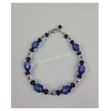 Sterling Silver .925 Purple and Clear Beaded Brace