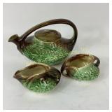 McCoy Green and Brown Floral Pottery Tea Set with