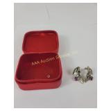 Silver Earrings With Leaf Design and Purple Gemsto