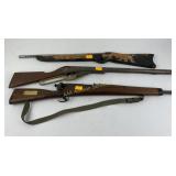 Two old fashioned BB gun rifles and one toy wood