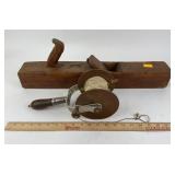 Hand crank reel with wooden spool and a wood jack