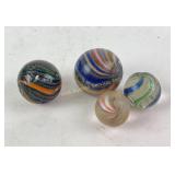 (4) antique German marbles onion skin & ribbon