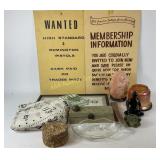 Salt Rock Lamp, Buddha Figure, and Printed Fabric