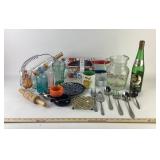 Pitcher, coca-cola glassware, Elvis bottle, Santok