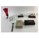 Coindot Red Vase, Porcelain, Boxes, and Ship Model