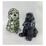 Ceramic Dog Figurines in Blue and Green Patterns