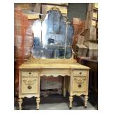 Cream Painted Vanity with Mirror and Ornate Detail