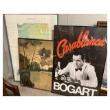 Framed Indiana Map, Signed Landscape painting, and