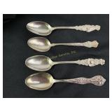 (4) Art Nouveau sterling floral teaspoons, one