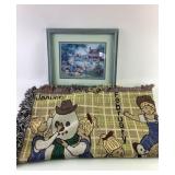 Framed Farmhouse Art Print and Woven Seasonal Blan