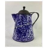 Blue and White Graniteware Coffee Pot with Lid