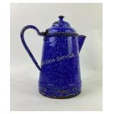 Blue Graniteware Coffee Pot with Hinged Lid