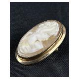 12k gold filled carved shell cameo pin