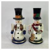 Wooden Snowman Nutcrackers with Top Hats and Holid