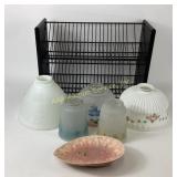 Glass Lamp Shades and Metal Rack