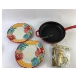 Lodge Cast Iron Pan, Pioneer Woman Stoneware Plate