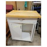 White Wooden Kitchen Cart With Drawer and Cabinet