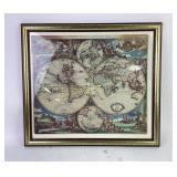Framed World Map Reproduction with Geographical an
