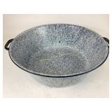 Blue and White Enamelware Basin with Handles