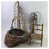 Rustic Woven Basket, Wooden Chair, and Decorative