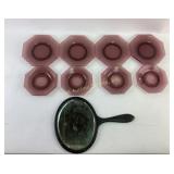 Pink Octagonal Glass Dishes and Black Handheld Mir