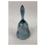 Fenton Blue Glass Painted Bell with Floral Design