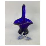 Cobalt Blue Glass Basket and Dutch Delft Blue Cera