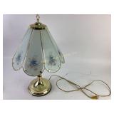 Brass Table Lamp With Frosted Glass Panels and Flo