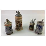 German Beer Steins with Pewter Lids