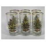 Spode Christmas Tree Highball Glasses with Gold Ri