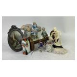 Decorative Figurines, Spool, and Framed Artwork