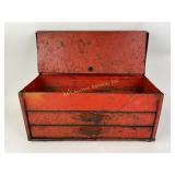 Steel Red Toolbox. Fair condition, rusty.