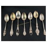 (7) sterling demitasse spoons, five are souvenir
